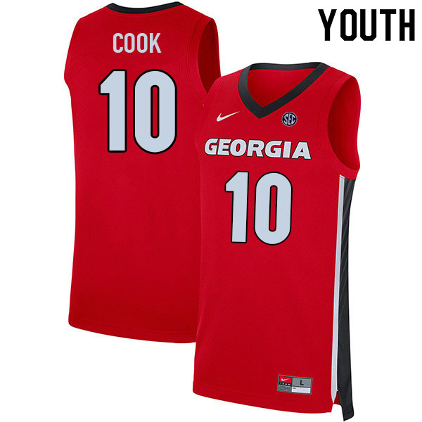Youth #10 Aaron Cook Georgia Bulldogs College Basketball Jerseys Sale-Red
